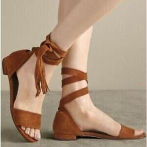Stuart Weitzman Suede Brown Wrap Sandal Flats